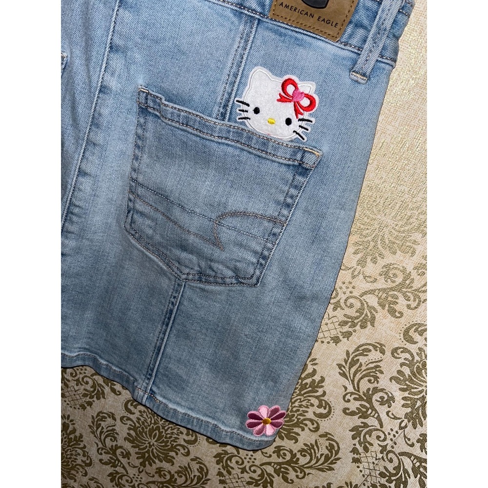 American Eagle AE Hello Kitty Women's Denim Jean Skirt Upcycled Sz.6 Cottagecore - Picture 9 of 10